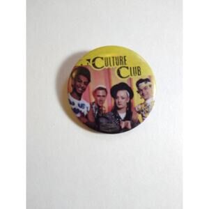 Culture Club Music Band Shot Pinback Button Badge Yellow Vintage Original 1.25"